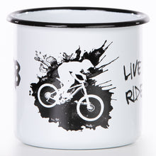 Lade das Bild in den Galerie-Viewer, MOUNTAINBIKE Emaillebecher in weiß - Inhalt 330ml - verschiedene MTB Motive