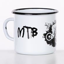 Lade das Bild in den Galerie-Viewer, MOUNTAINBIKE Emaillebecher in weiß - Inhalt 330ml - verschiedene MTB Motive