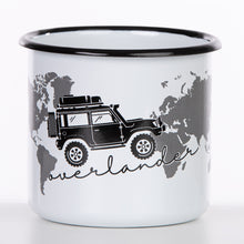 Lade das Bild in den Galerie-Viewer, OVERLANDER Emaillebecher in weiß - mit Geländewagen und Dachzelt Motiv