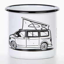 Lade das Bild in den Galerie-Viewer, EAT SLEEP CAMP Emaillebecher mit Campingbus mit Aufstelldach
