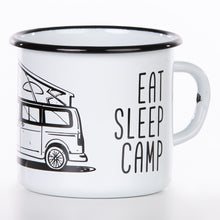 Lade das Bild in den Galerie-Viewer, EAT SLEEP CAMP Emaillebecher mit Campingbus mit Aufstelldach