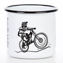 Lade das Bild in den Galerie-Viewer, MOUNTAINBIKE Emaillebecher in weiß - Inhalt 330ml - verschiedene MTB Motive