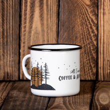 Lade das Bild in den Galerie-Viewer, COFFEE & ADVENTURE Emaillebecher weiß
