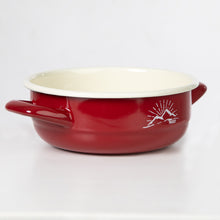 Lade das Bild in den Galerie-Viewer, REDLINE Emaille Geschirr: Emaille Schüssel mit Griff, Motiv: Berge | Schale, Topf, Schüssel für die Outdoorküche, Camping | 900 ml