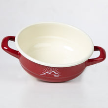 Lade das Bild in den Galerie-Viewer, REDLINE Emaille Geschirr: Emaille Schüssel mit Griff, Motiv: Berge | Schale, Topf, Schüssel für die Outdoorküche, Camping | 900 ml