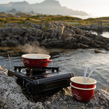 Lade das Bild in den Galerie-Viewer, REDLINE Emaille Geschirr: Schale, Schüssel mit Motiv: Berge | für die Outdoorküche, Camping | 550 ml