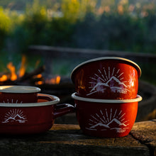 Lade das Bild in den Galerie-Viewer, REDLINE Emaille Geschirr: Schale, Schüssel mit Motiv: Berge | für die Outdoorküche, Camping | 550 ml