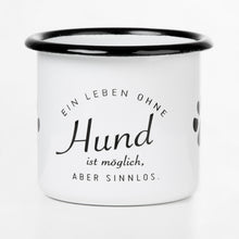Lade das Bild in den Galerie-Viewer, EIN LEBEN OHNE HUND Emaillebecher mit Pfoten Motiv