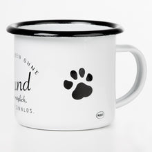 Lade das Bild in den Galerie-Viewer, EIN LEBEN OHNE HUND Emaillebecher mit Pfoten Motiv