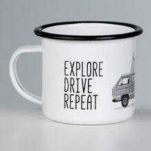 Lade das Bild in den Galerie-Viewer, EAT SLEEP CAMP Emaillebecher mit Campingbus mit Aufstelldach