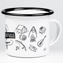 Lade das Bild in den Galerie-Viewer, THE ADVENTURE BEGINS (Icons) Emaillebecher weiß
