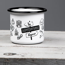 Lade das Bild in den Galerie-Viewer, THE ADVENTURE BEGINS (Icons) Emaillebecher weiß