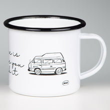 Lade das Bild in den Galerie-Viewer, HOME IS WHERE YOU PARK IT Emaillebecher mit Campingbus mit Hochdach