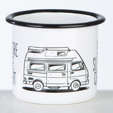 Lade das Bild in den Galerie-Viewer, EAT SLEEP CAMP Emaillebecher mit Campingbus LT Zeichnung