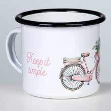Lade das Bild in den Galerie-Viewer, KEEP IT SIMPLE - TAKE IT EASY Emaillebecher "Fahrrad mit Blumenkorb" Zeichnung