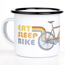 Lade das Bild in den Galerie-Viewer, EAT SLEEP BIKE Emaillebecher mit Retro Rennrad Design