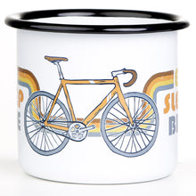Lade das Bild in den Galerie-Viewer, EAT SLEEP BIKE Emaillebecher mit Retro Rennrad Design