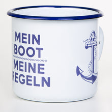 Lade das Bild in den Galerie-Viewer, MEIN BOOT MEINE REGELN - maritimer Becher aus Emaille oder Edelstahl