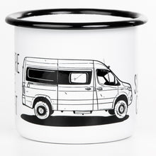 Lade das Bild in den Galerie-Viewer, EAT SLEEP CAMP Emaillebecher mit Campervan Kastenwagen Zeichnung