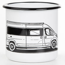 Lade das Bild in den Galerie-Viewer, EAT SLEEP CAMP Emaillebecher mit Kastenwagen Camper Zeichnung