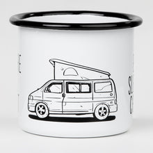Lade das Bild in den Galerie-Viewer, EAT SLEEP CAMP Emaillebecher mit Campingbus Zeichnung