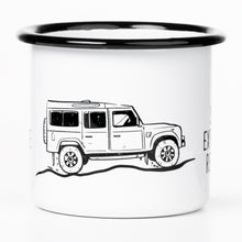 Lade das Bild in den Galerie-Viewer, EAT SLEEP EXPLORE Emaillebecher mit Geländewagen (Seitenansicht) Zeichnung