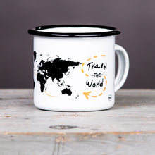 Lade das Bild in den Galerie-Viewer, TRAVEL THE WORLD Emaillebecher weiß