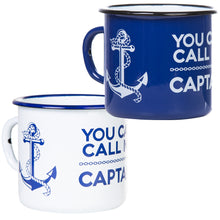 Lade das Bild in den Galerie-Viewer, YOU CAN CALL ME CAPTAIN Emaillebecher in weiß oder blau - Inhalt: 330ml
