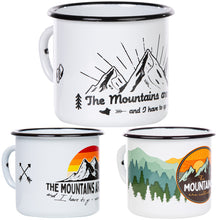 Lade das Bild in den Galerie-Viewer, MOUNTAINS ARE CALLING Emaillebecher in weiß - Inhalt 330ml - verschiedene Motive