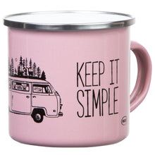 Lade das Bild in den Galerie-Viewer, KEEP IT SIMPLE - TAKE IT EASY | Emaillebecher mit silbernem Rand | Farben: olivgrün/rosa
