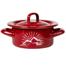 Lade das Bild in den Galerie-Viewer, REDLINE Emaille Geschirr: kleiner Emaille Topf mit Deckel, Motiv: Berge | Topf, Schale, Schüssel für die Outdoorküche, Camping | 600 ml