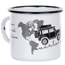 Lade das Bild in den Galerie-Viewer, OVERLANDER Emaillebecher in weiß - mit Geländewagen und Dachzelt Motiv