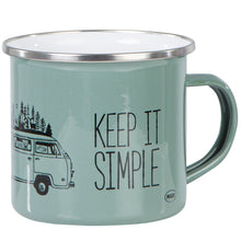 Lade das Bild in den Galerie-Viewer, KEEP IT SIMPLE - TAKE IT EASY | Emaillebecher mit silbernem Rand | Farben: olivgrün/rosa