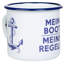 Lade das Bild in den Galerie-Viewer, MEIN BOOT MEINE REGELN - maritimer Becher aus Emaille oder Edelstahl
