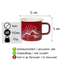 Lade das Bild in den Galerie-Viewer, REDLINE Emaille Geschirr: Emaille Becher mit Berg-Motiv | Emaille Tasse für Outdoor, Camping | 350 ml