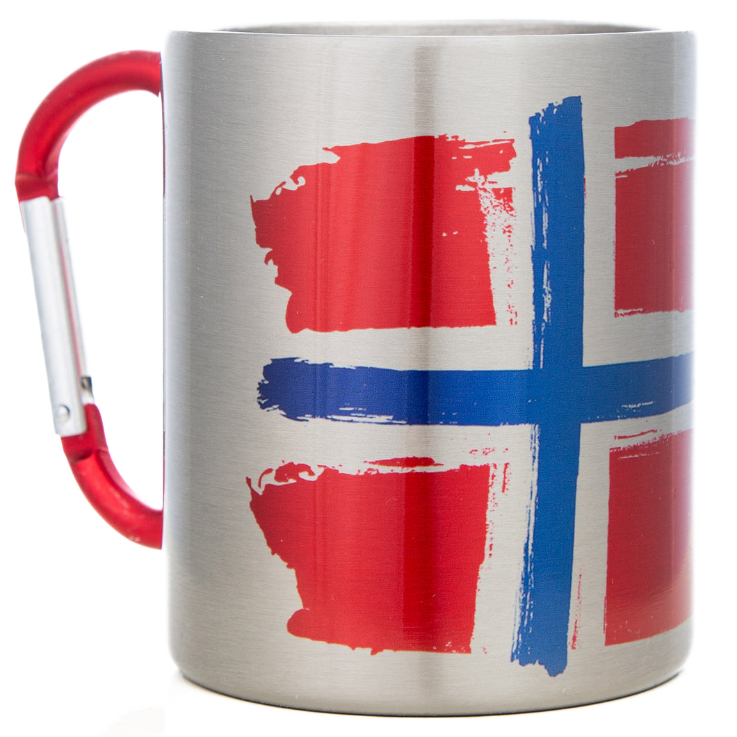 Edelstahlbecher mit Karabiner - Style: Norwegen Flagge