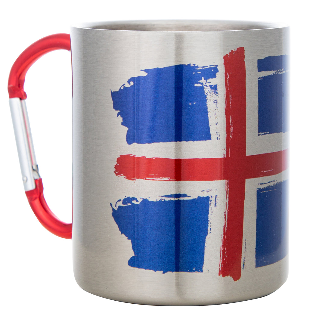 Edelstahlbecher mit Karabiner - Style: Island Flagge
