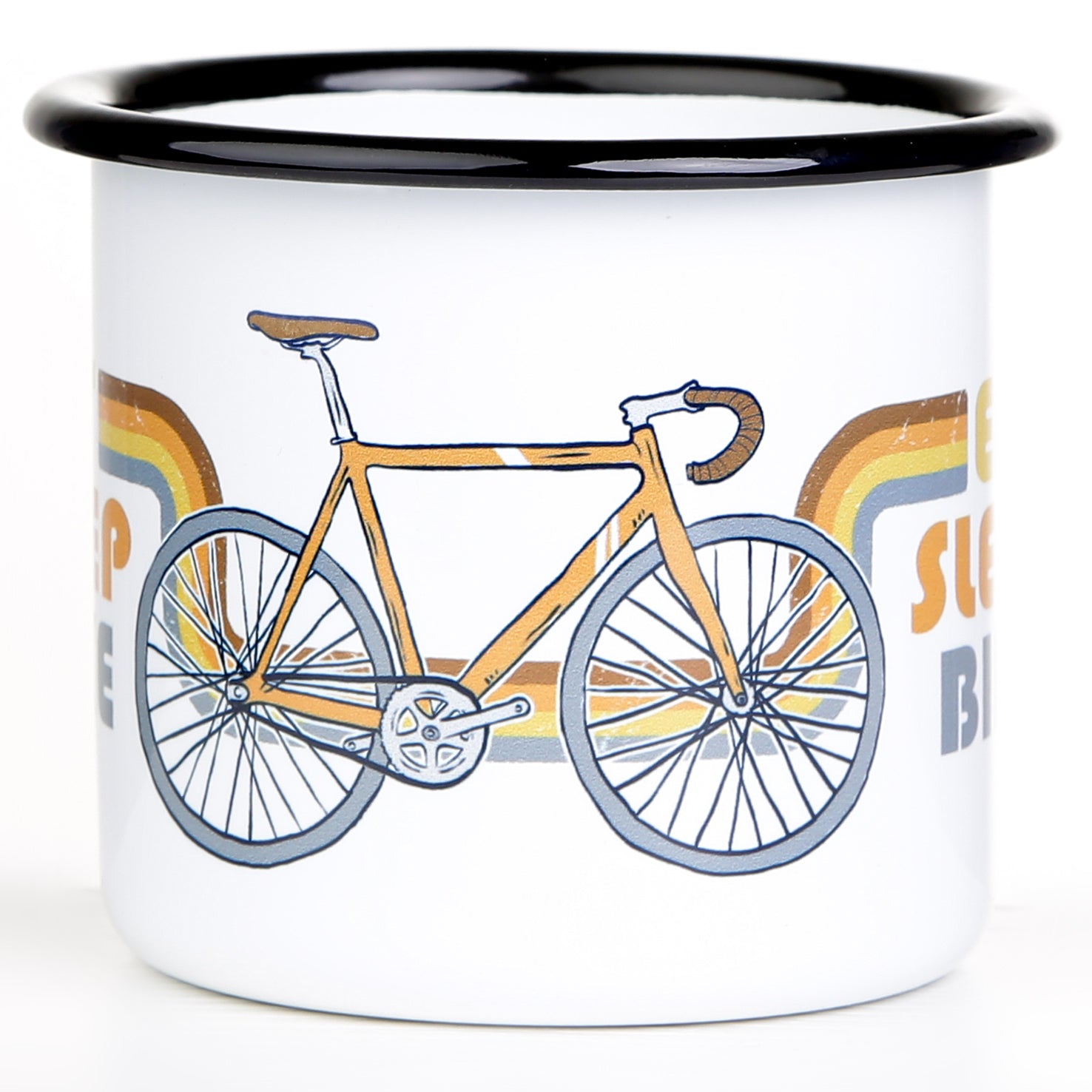 EAT SLEEP BIKE Emaillebecher mit Retro Rennrad Design – MUGSY
