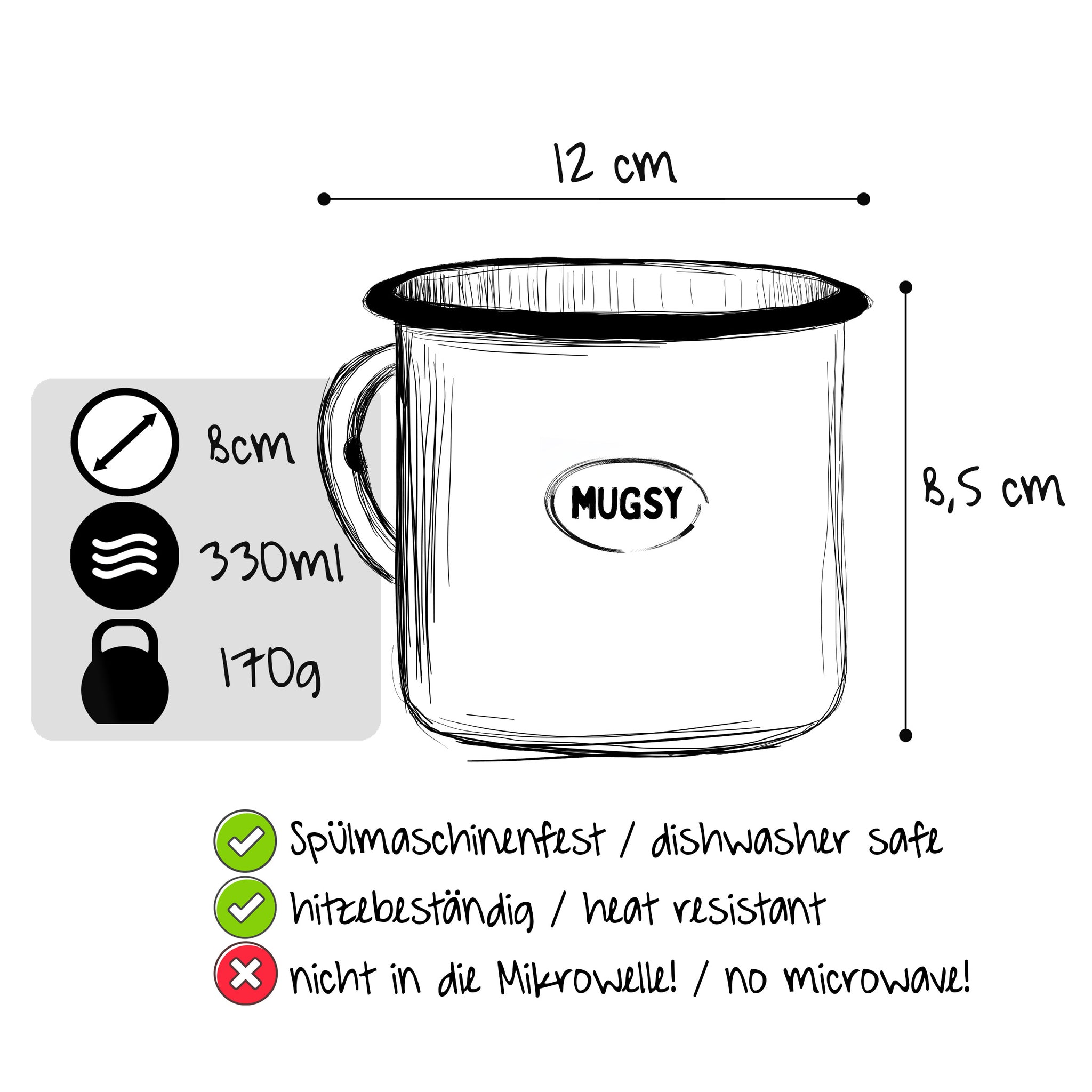 MUGSY Emaille Tasse „Home Is Where You Park It“ – 300 Ml, Weiß, Bruchfest & Leicht Für Camping