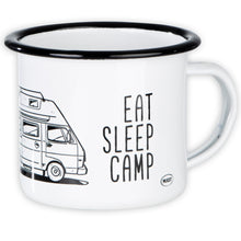 Lade das Bild in den Galerie-Viewer, EAT SLEEP CAMP Emaillebecher mit Campingbus LT Zeichnung
