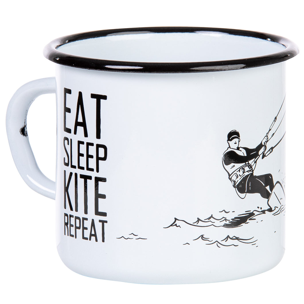 EAT SLEEP KITE REPEAT Emaillebecher | für Kitesurfer*innen | 330ml