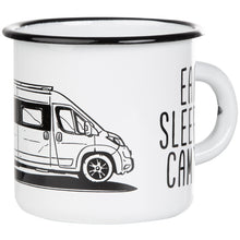 Lade das Bild in den Galerie-Viewer, EAT SLEEP CAMP Emaillebecher mit Kastenwagen Camper Zeichnung
