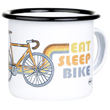 Lade das Bild in den Galerie-Viewer, EAT SLEEP BIKE Emaillebecher mit Retro Rennrad Design
